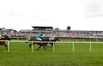 Horses pass the stands at Market Rasen