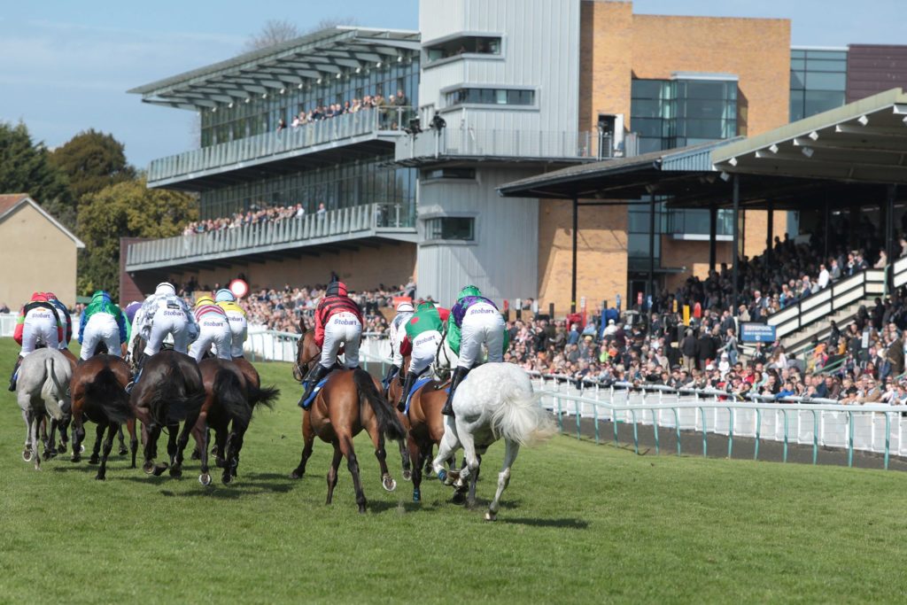 Horses approach the stands at Fontwell