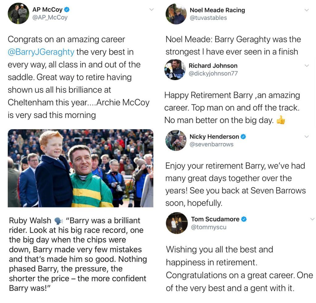 Jumps racing stars pay tribute to Barry Geraghty