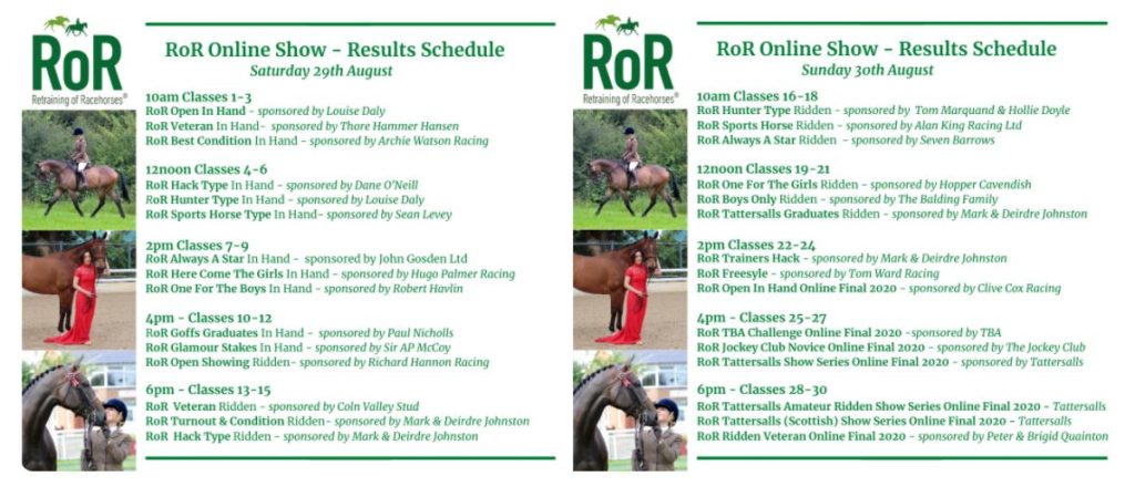 retired racehorses in the retraining of racehorses online show schedule