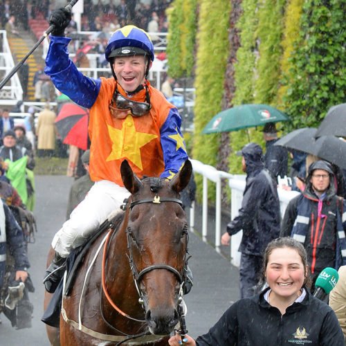 Franny Norton and Making Miracles bein led in after 2019 Chester Cup victory