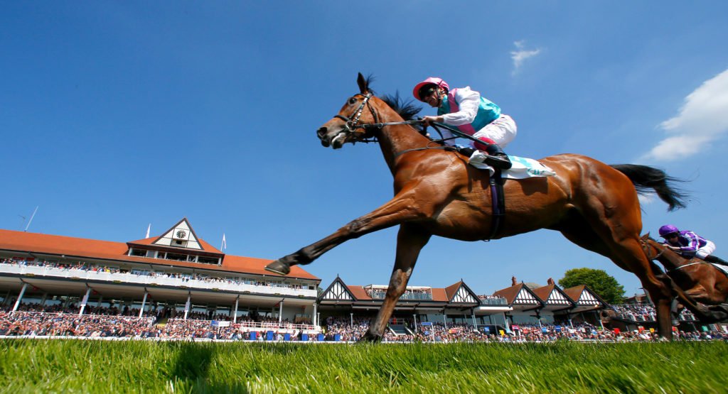 Enable and Frankie Dettori winning the 2017 Cheshire Oaks from Alluringly