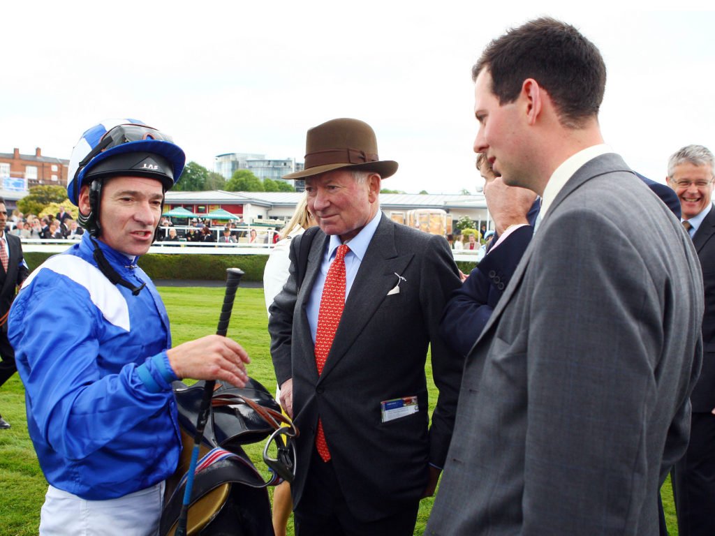 Richard Hills (left) with Barry Hills (center) and Charles Hills (right) after Daraahem winning The 2019 Chester Cup