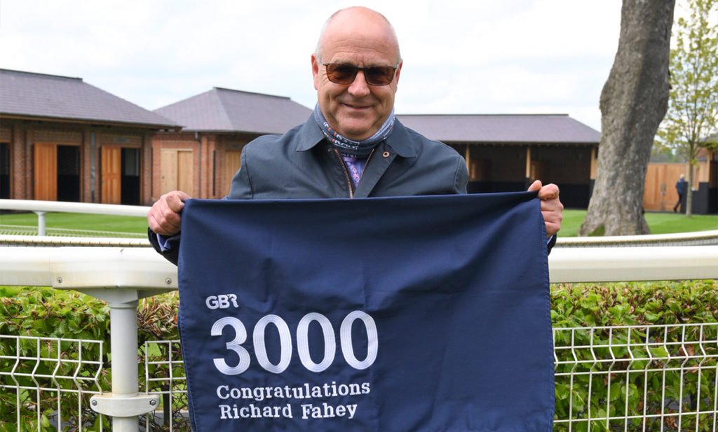 Richard Fahey with his 3000 winners saddle cloth