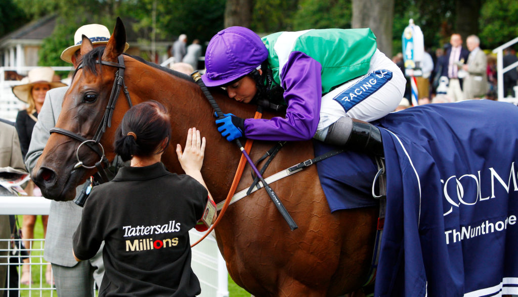 Margot Did and Hayley Turner after winning The Coolmore Nunthorpe Stakes