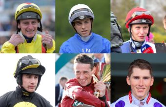 Collage of tall jockeys