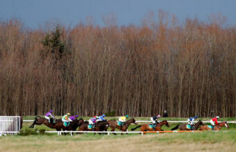 Runners at Musselburgh passing a wood