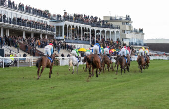Runners head back towards the stands at Ludlow Racecourse