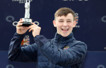 Billy Loughnane ecstatic with the champion apprentice trophy at ascot