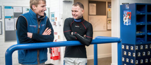 Harry Cobden and Sean Bowen chatting in the weighing room