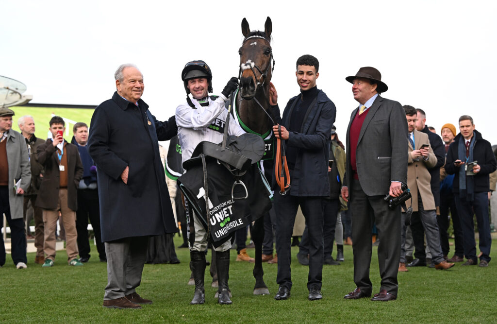 Constitution Hill and Nico De Boinville win the Unibet Hurdle at Cheltenham Racecourse