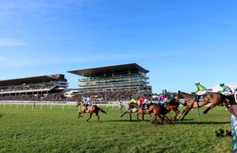 The field jumping in front of the grandstands